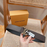 Louis Vuitton LV Belt Top version 【Counter Quality】The Most New Belt4.0cm Men's Belt Metal Buckle Men's Leather Belt with Classic Presbyopic Checkerboard Plaid Belt Drill Buckle with Genuine Goods Packaging No Problem in and out of the Counter Versatile C