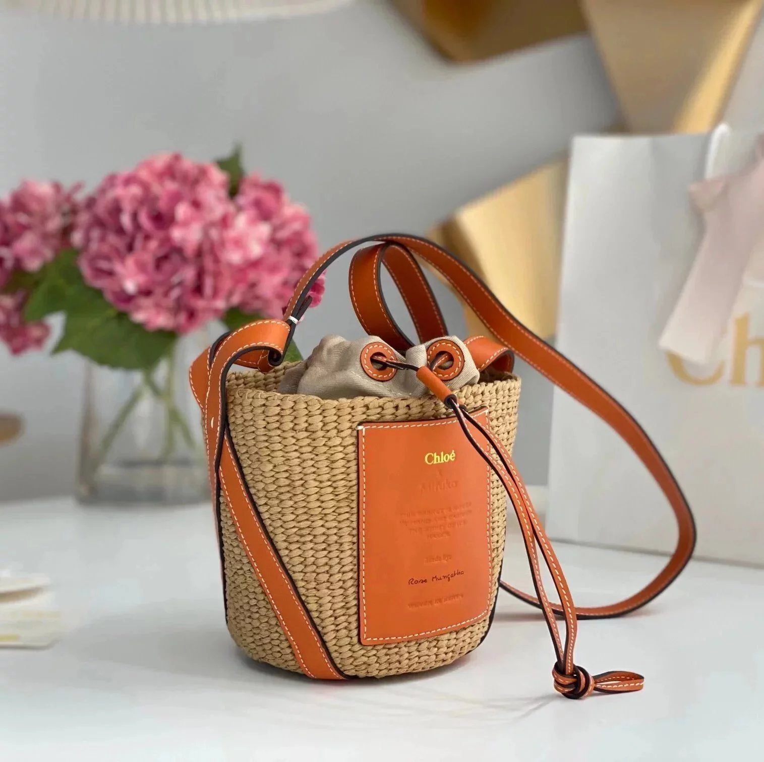 Chloe Bag Top version 【Summer Solstice New Original Leather】Recently, the Latest Release of a Group and Mifuko Cooperative Dish Basket Bag BasketBag Women's Bucket Bag Straw Bag Woven Bag