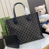 Gucci Women's Bag Top version 【**Original Leather Version】2024Early Spring New Medium Tote Bag Ophidia Black Denim Denim Tote Bag with Coin Purse Son Mother Tote New Tote Model：772184，772183
