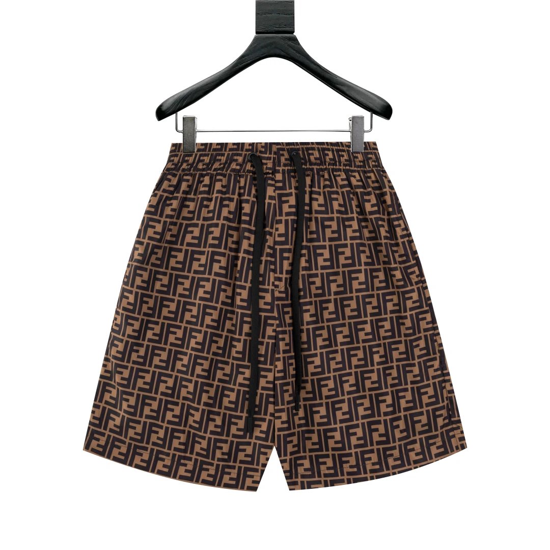 FENDl Shorts Full Body Double F Printing logo Five-point Shorts25ss New Drawstring Casual Summer Pants5Two-in-One Casual Sweatpants for Men and Women, Pure Cotton Joggers