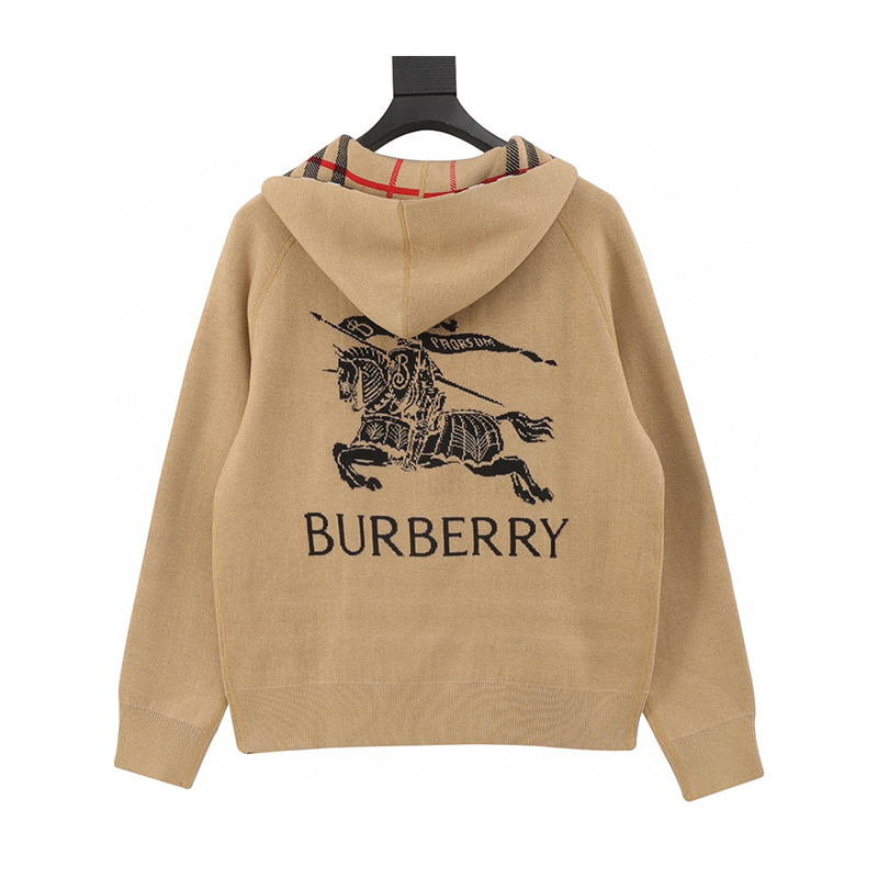 Burberry Jackets Classic Plaid Double-Sided Cashmere Knitted Long Sleeve Hooded Jacket Same Style for Men and Women