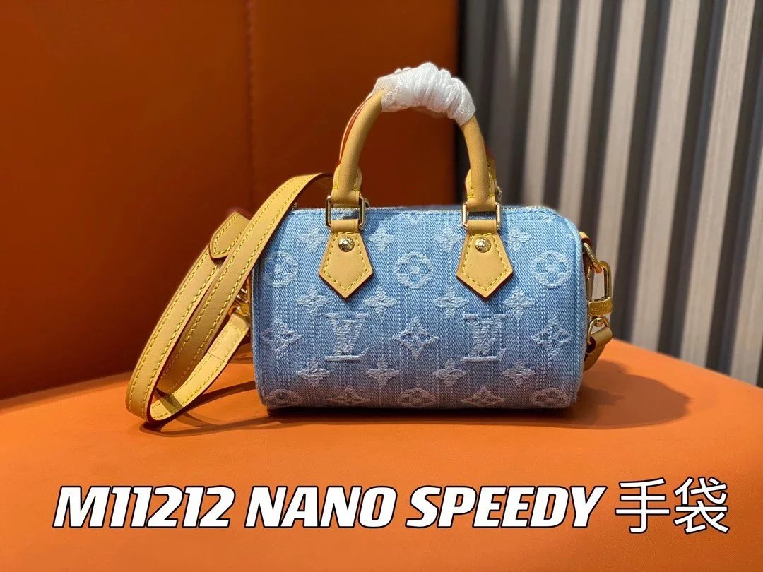 Louis Vuitton LV Women's Bag Top version 【New Product Launch】Transcoding Chip Version2024New Light Blue Denim Denim NanoSpedy Pillow Bag Women's Handbag Shoulder Messenger Bag M11212