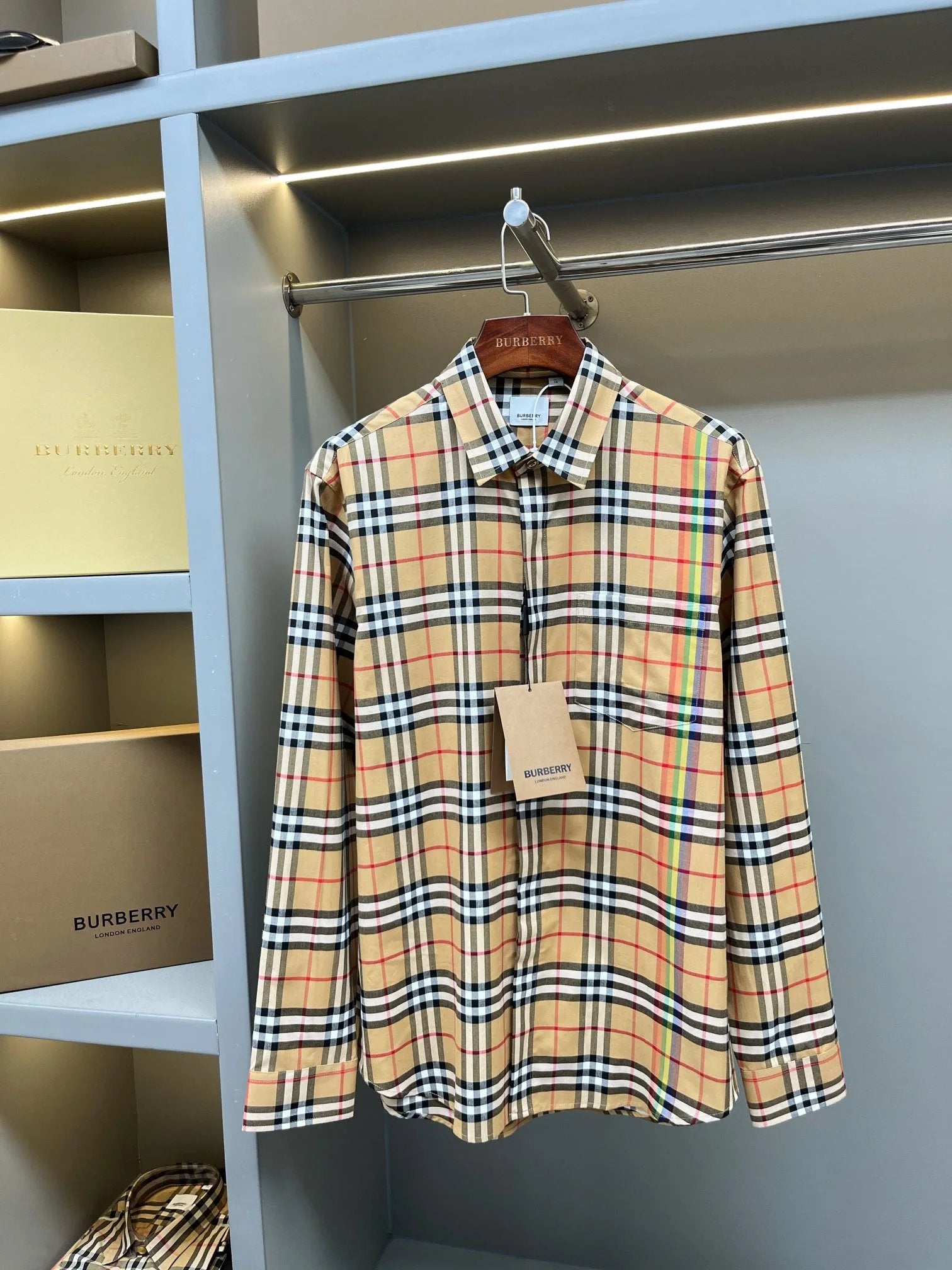 Burberry Shirt Rainbow Plaid Long Sleeve Unisex Village Shirt Casual Versatile Jacket Classic Yellow