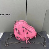 Balenciaga Bag Top version gαArenaLeCagoIe Rivet Heart Bag Motorcycle Bag Sheepskin Shoulder Crossbody Chain Bag Coin Purse Lipstick Pack Paris New Heart Bag