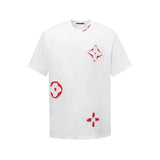 Louis Vuitton LV T-shirt Front Contrast Color Old Flower Patch logo round Neck Short Sleeve25ss New pure cotton T Unisex T-Shirt OS Drop Shoulder Loose Fit Base Shirt Top T-Shirt Short Sleeve