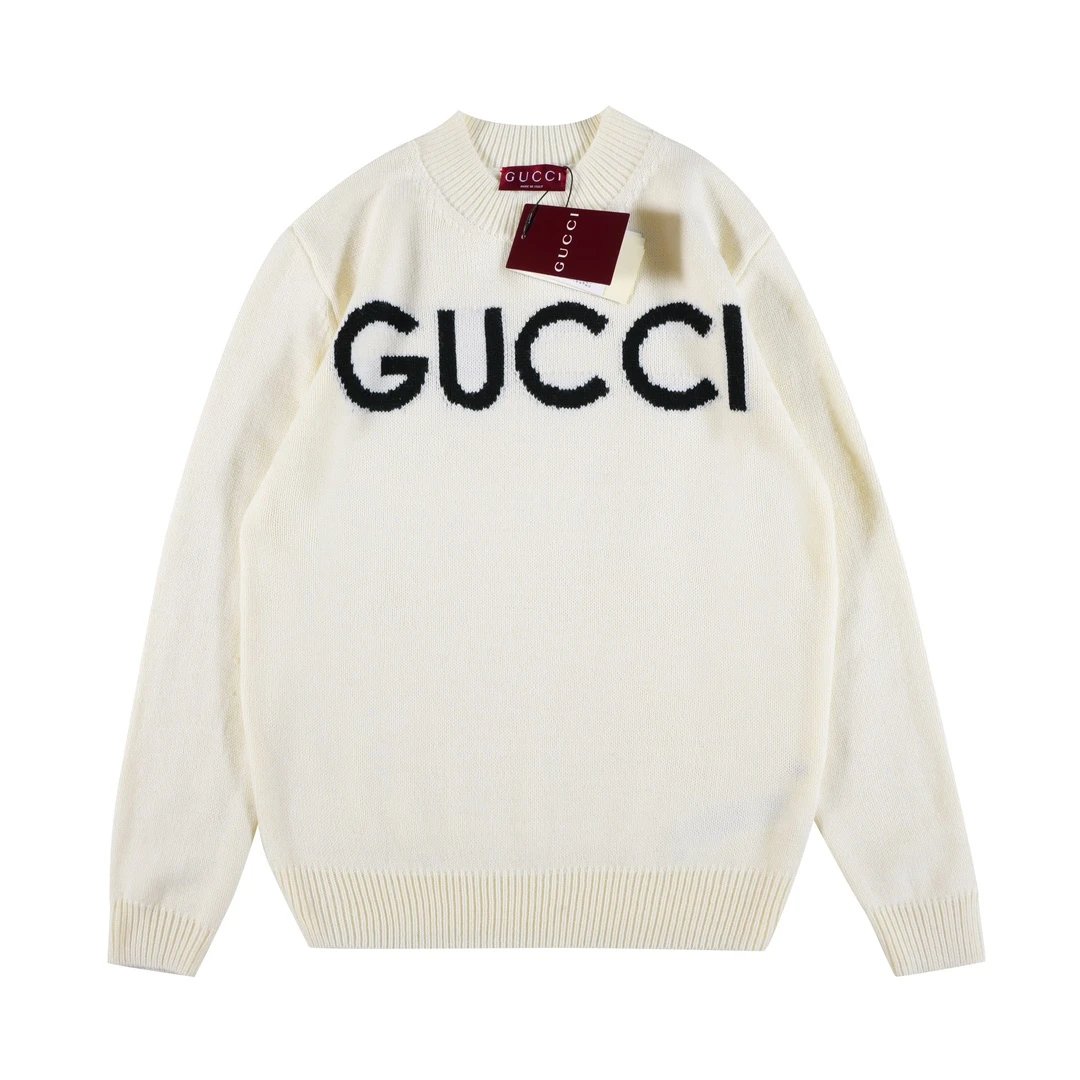 Gucci Sweater Chest logo Jacquard Crew Neck Long Sleeve Sweater Thickened Lazy Style OS Loose Fit Unisex Knit Top Jacket Versatile Casual Wearable Inside and Outside
