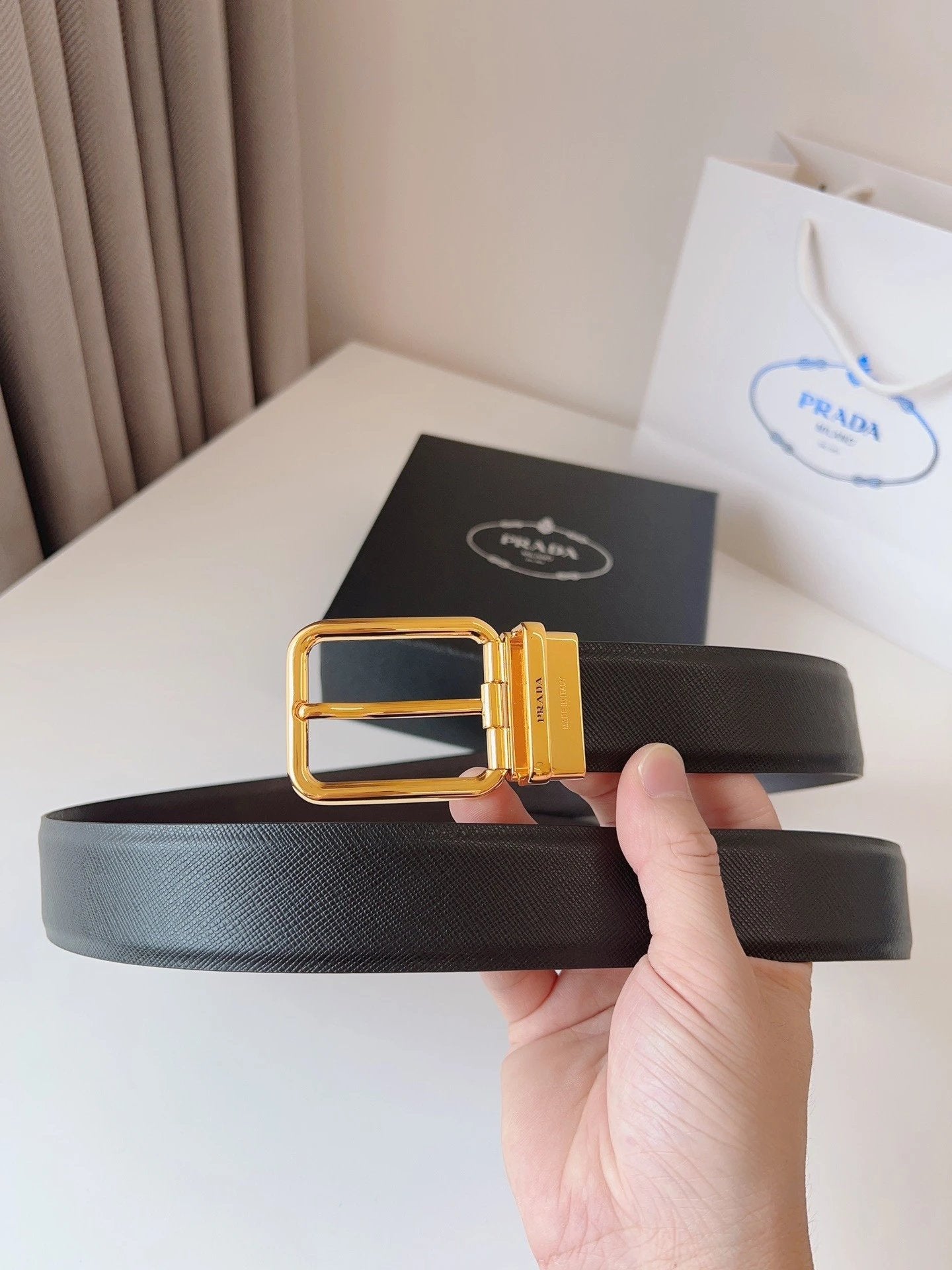 PRADA Belt Top version 【First Layer Cowhide】Men's Belt P Home Classic Business Belt Fashion Casual Width:3.5cm Boutique Pattern Automatic Buckle316Fine Steel Made Selected First Layer Cowhide Italian Leather Embryo PA Sliding Teeth Are Strong and Durable