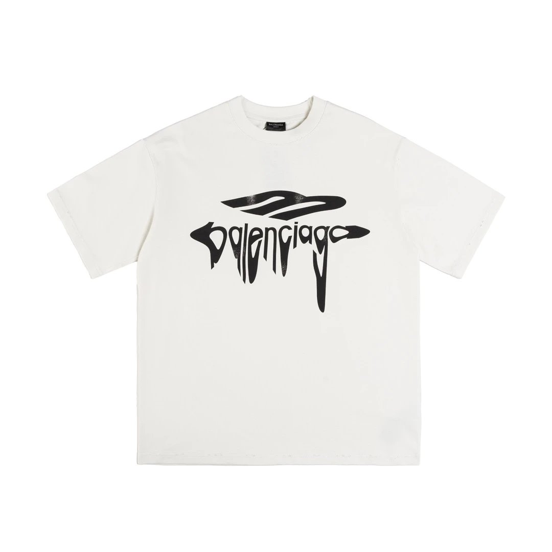 Balenciaga T-shirt Melted Letter Crew Neck Short Sleeve Pure Cotton T T-shirt ins Unisex Simple Summer New Casual Base Shirt T-Shirt