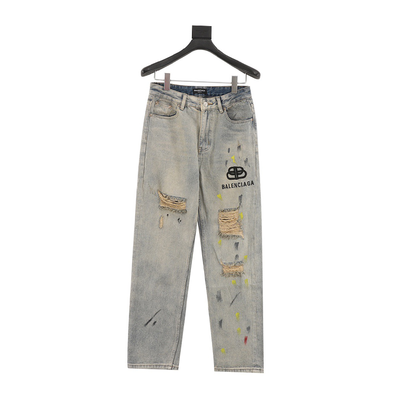 Balenciaga Jeans Lock Ripped Vintage Jeans for Men and Women