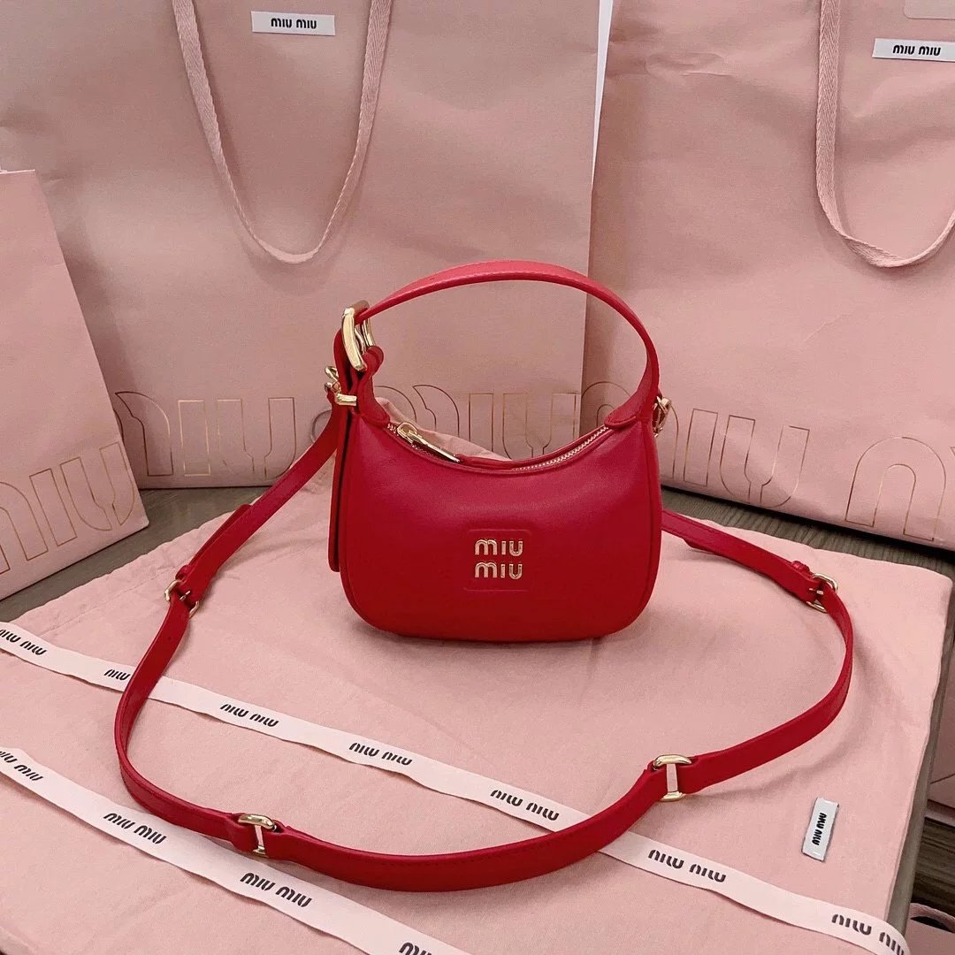 Miu Miu Bag Top version New Model Style hobo Bag Imported Calfskin Glossy Leather Handbag Mini Handbag Shoulder Bag Messenger Bag Women's Bag5BC161