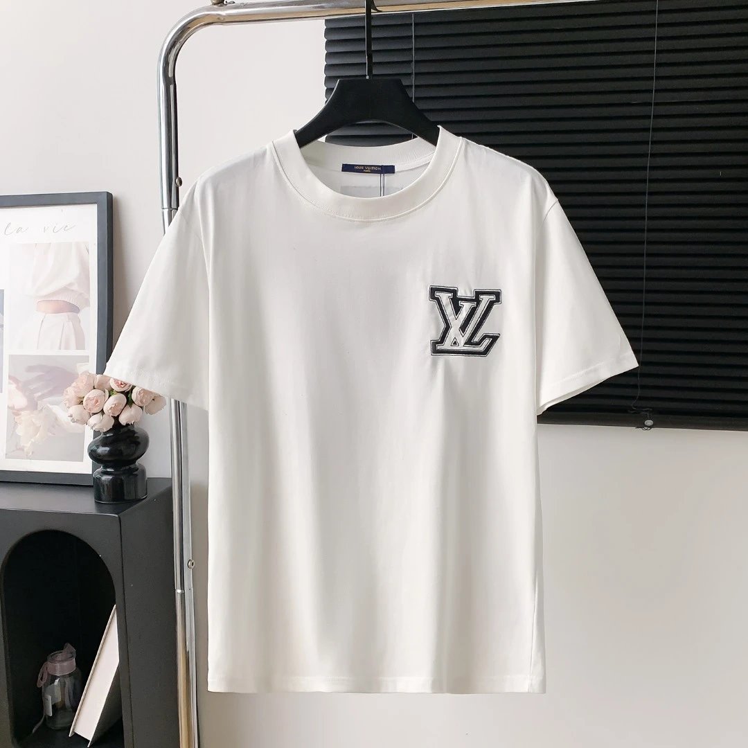 Louis Vuitton LV T-shirt Chest Letter Embroidery logo round Neck Short Sleeve25ss New Pure Cotton Unisex Style T T-shirt OS Loose Fit Base Shirt Top Half Sleeve T-Shirt