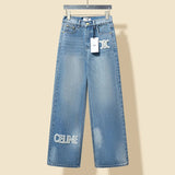 Celine Jeans Classic Gradient Fleece-Lined Jeans Washed Long Pants Women Versatile Casual