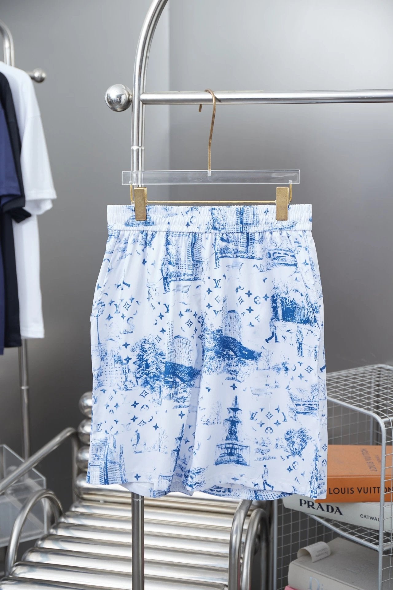 Louis Vuitton LV Shorts Cityscape Building Print logo Beach Shorts25ss New Five-Point Pants os Loose Quick-Dry Unisex Casual Trendy Brand Big Shorts5Pants