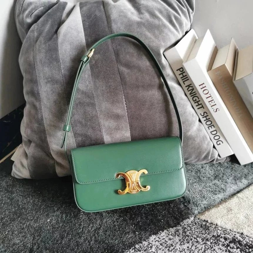 Celine women's bag Top version 【Original Leather】2021Spring and Summer New Arc De Triomphe Underarm Bag Celin*Women's Bag TRIOMPHECANVAS Underarm Bag Cow Leather Backpack Logo Printed Sheepskin Lining Underarm Bag Leather Shoulder Strap Shoulder Back19414