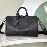 Louis Vuitton LV Men's Bag Top version Black and Gray Flowers Men's Women's Travel Bags Shoulder Crossbody Portable Fitness Bag Luggage Bag Travel Bag Black Embossed Cowhide