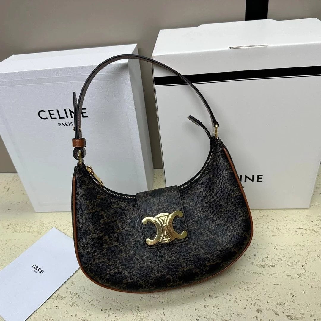 Celine women's bag Top version 【Original Genuine Goods Leather】2023New AVA Presbyopic Underarm Bag Lisa Latest Same Style AVATRIOMPHE Logo Printing Cowhide Handbag Large logo Hardware Presbyopic Portable Underarm Bag Latest Arc De Triomphe Underarm Bag Wo
