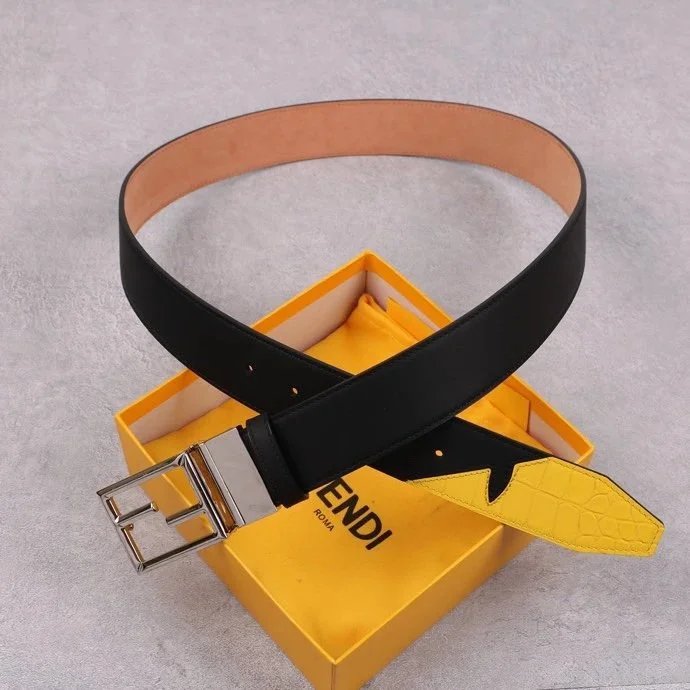 FENDI Belt Top version Belt Men's and Women's Belt Italy Imported Cowhide Leather Pure Original Leather Women's Belt Smooth Buckle Man's Belt f Home Belt4.0Wide