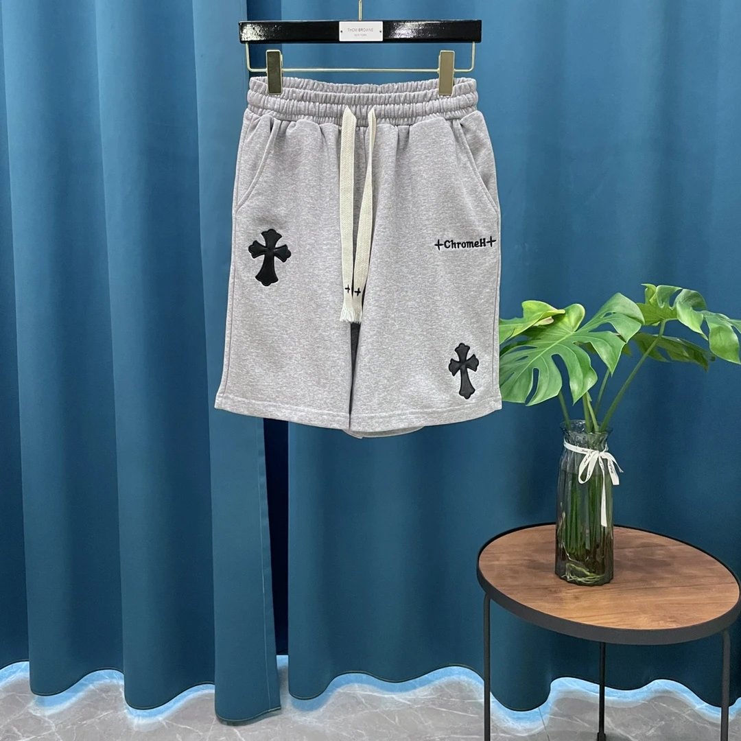 Chrome Hearts Shorts Letter Embroidery Leather Shorts Five-Point Shorts25ss New Drawstring Casual Summer Pants5Two-in-One Casual Sweatpants for Men and Women, Pure Cotton Joggers