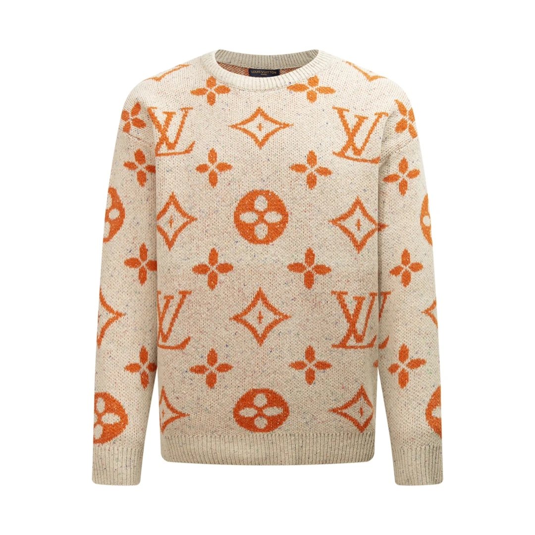 Louis Vuitton LV Sweater Round Neck Pullover logo Full Body Jacquard Long Sleeve Sweater Unisex
