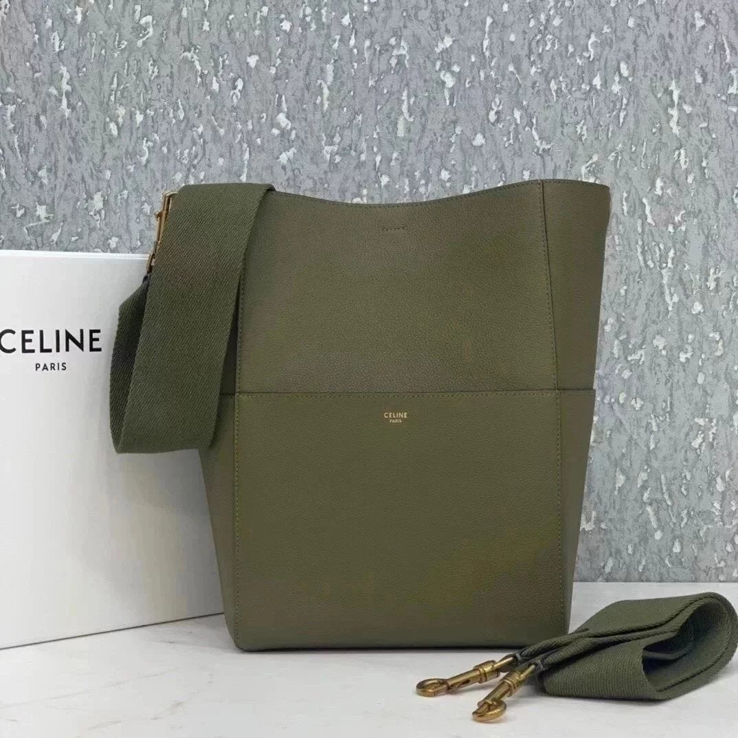 Celine women's bag Top version 【Level Surrogate Shopping】Large Size SeauSangleBucket Large Bucket Bag tote Tote Bag Litchi Grain Cowhide Commuter Bag Celine Women's Bag Mummy Bag sangle Bucket Bag Large