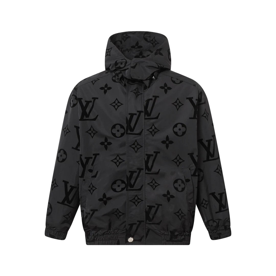 Louis Vuitton LV Jackets Windbreaker Jacket Hooded Coat Logo logo Flocked Waterproof Unisex Autumn Winter New Sports Casual Loose Fit Versatile