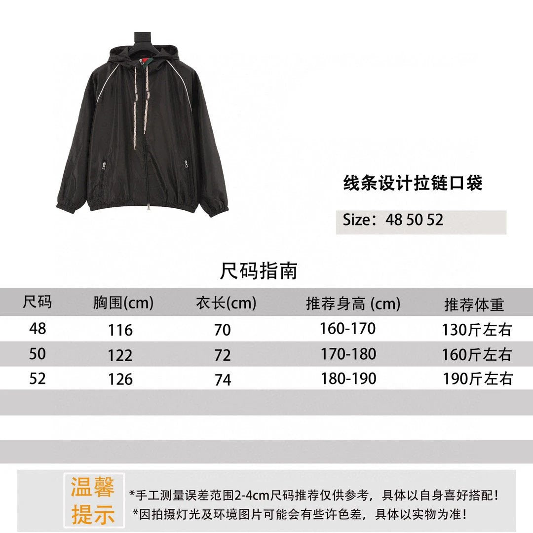 Gucci Jackets Line Design Zipper Pocket Anorak Jacket Coat Men and Women Same Style