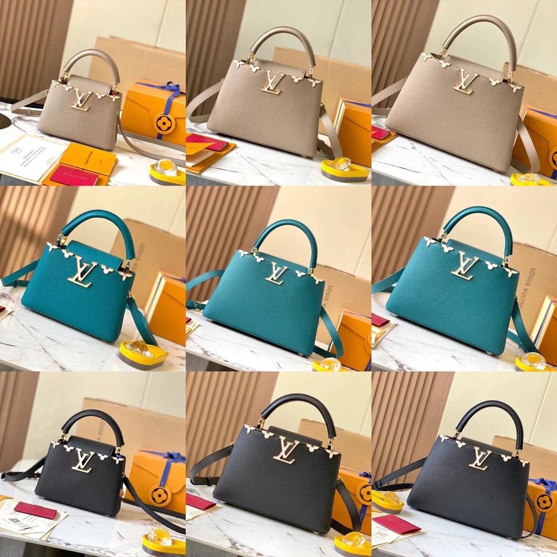 Louis Vuitton LV Women's Bag Top version 【Real Original Version Hardware】M23330M23331M23332Mini Black Corolla CapucinesFlowerCrown Handbag Is Full Grain Taurillon Leather Embellishment Monog Leather Bag mini Handbag