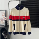 Gucci Sweater Color-Block Striped Zipper Sweater25ss Spring New Thickened Long Sleeve Pullover Unisex OS Loose Fit Top Versatile Casual Jacket Lazy Style