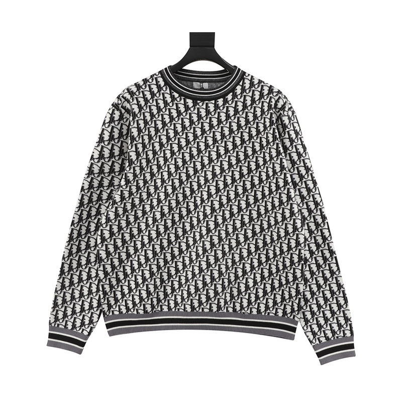 Dior Sweater Full Printed Presbyopic Jacquard Knitted Sweater for Men and Women