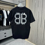 Balenciaga T-shirt Double Back B Letter Patch Embroidery logo round Neck Short Sleeve25ss New Pure Cotton Unisex Style T T-shirt OS Loose Fit Base Shirt Half Sleeve T-Shirt Top Half Sleeve