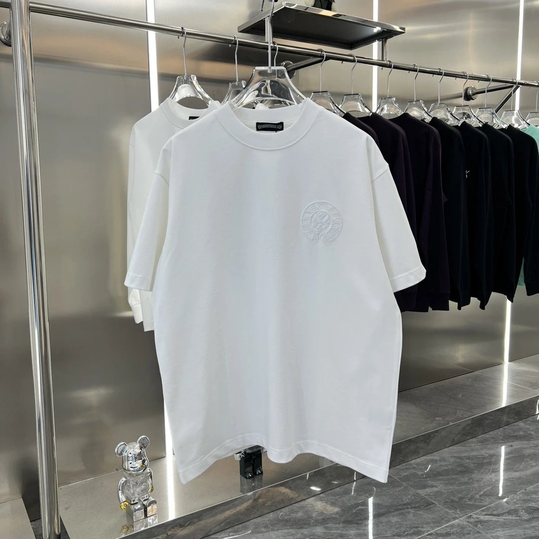 Chrome Hearts T-shirt Cross Stitch Vacuum Embroidered Crew Neck Short Sleeve Pure Cotton Unisex T T-shirt OS Loose Fit T-Shirt Casual Simple Base Shirt