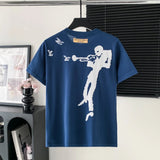 Louis Vuitton LV T-shirt Backrest Person Playing Musical Instrument Knit logo round Neck Short Sleeve25ss New pure cotton T Unisex T-Shirt OS Loose Fit Base Shirt Top Half Sleeve T-Shirt