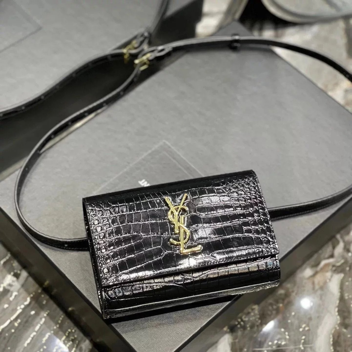 YSL Women's Bag Top version 【Original Leather Quality】2022Latest Counter Kate Caviar Cowhide Crocodile Pattern Cattle Leather Waist Bag Backpack Crossbody Bag Waist Bag Clutch Multifunctional Small Bag with Card Slot Card Holder Wallet