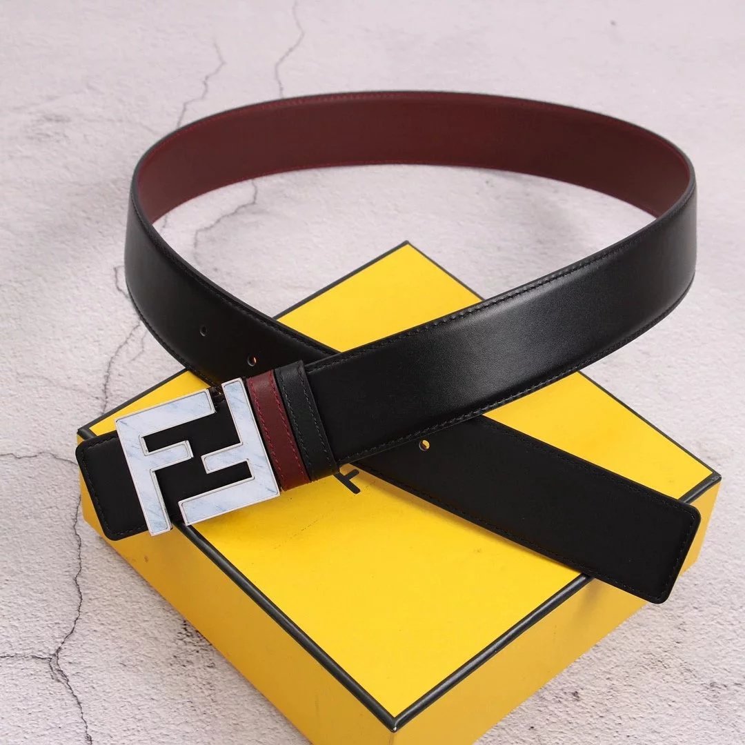 FENDI Belt Top version High Quality Double-Sided Head Layer Cowhide with Pure Copper Solid Buckle Belt Men's Fashion All-Match Genuine Leather f Home Belt Clothes Accessories Width3.8cm