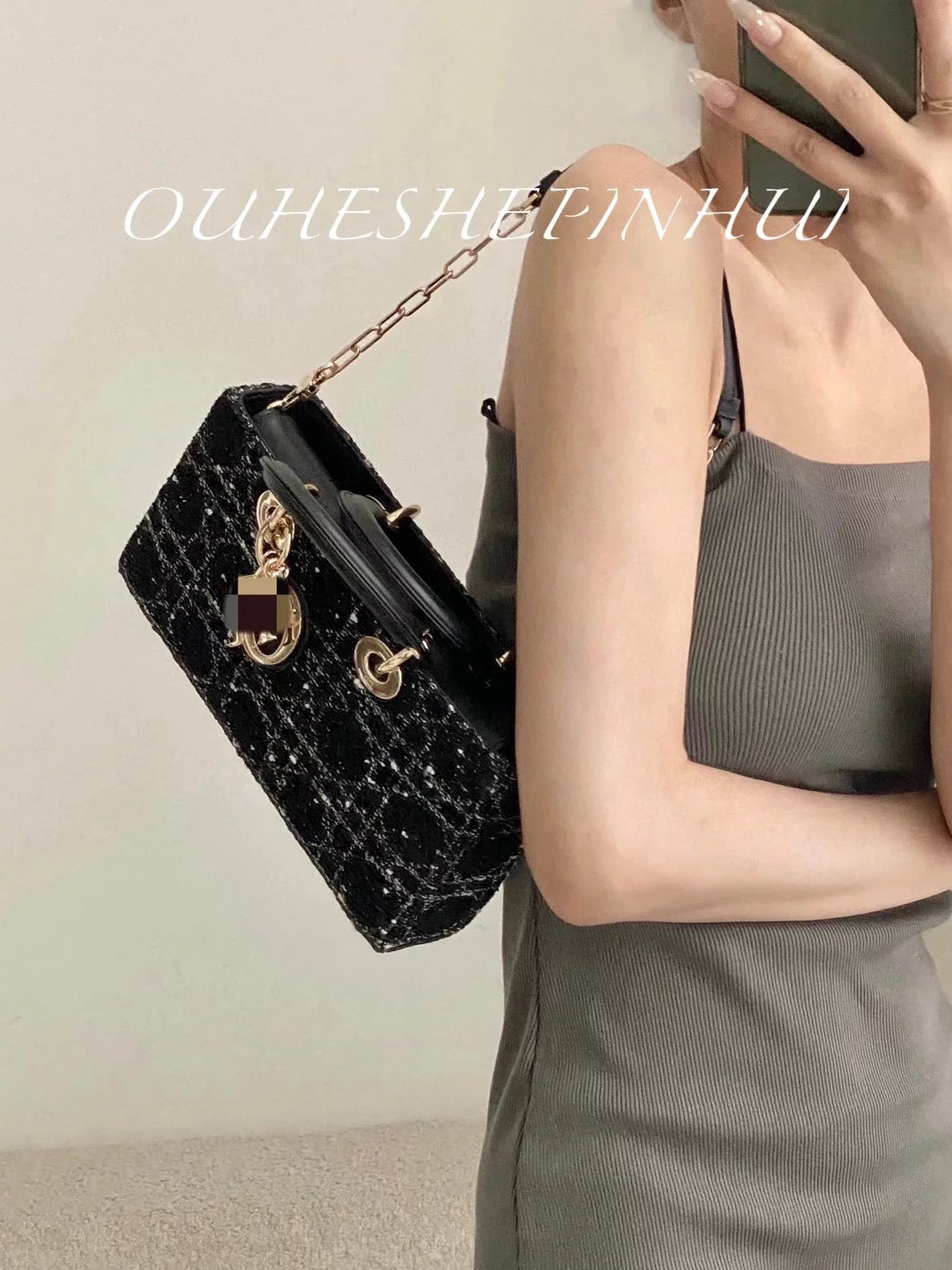 Dior Women's Bag Top version 【Grade Surrogate Shopping Original Factory】2024New Tweed D-joybag Horizontal Diana Bag Chain Underarm Bag Shoulder Messenger Bag Portable Women's Bag