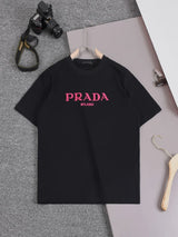 PRADA T-shirt 3D Embroidery logo round Neck Short Sleeve25ss New Pure Cotton Unisex Style T Casual T-Shirt Base Layer Shirt OS Loose design