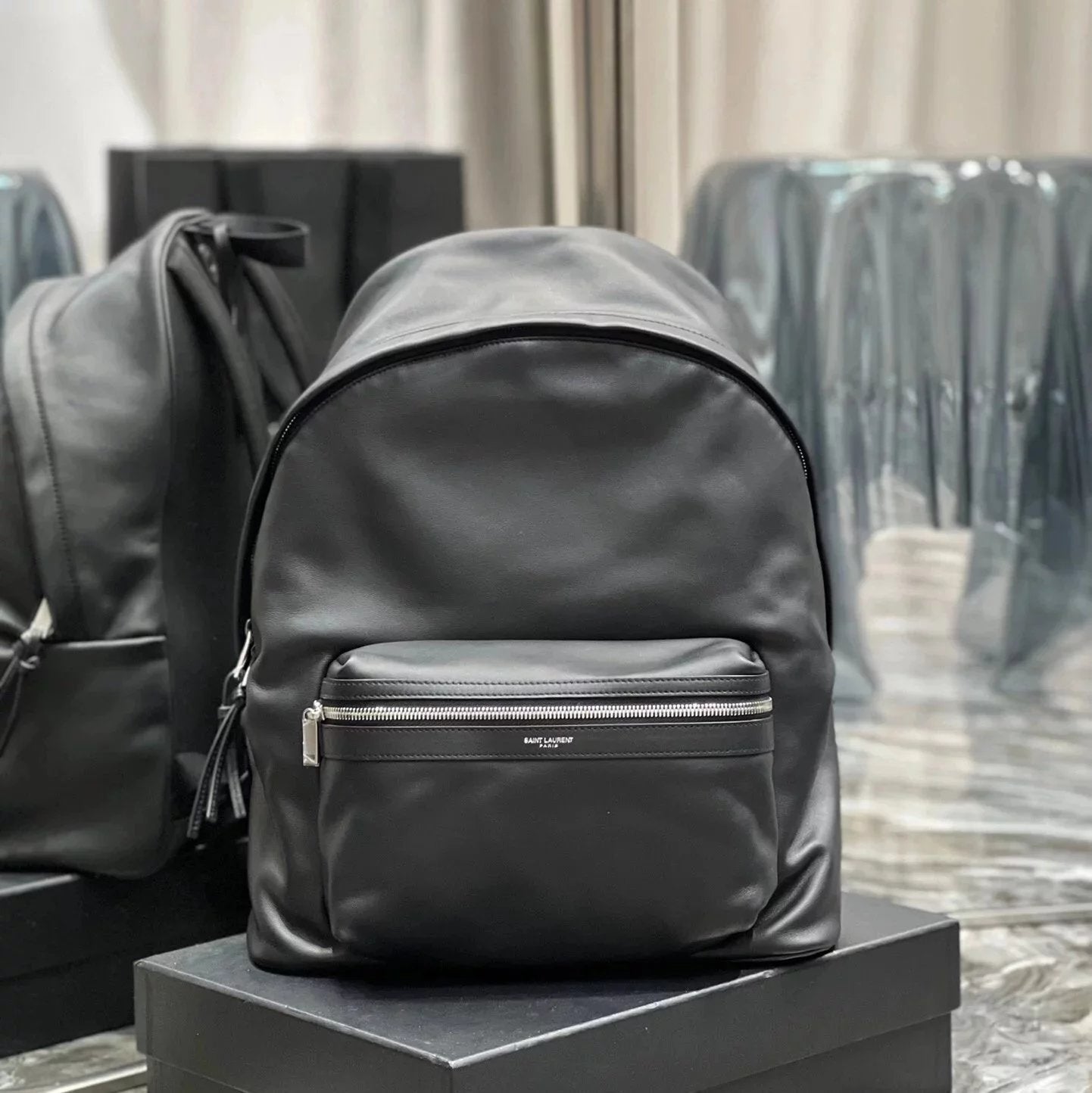 YSL Backpack Top version 【Super Original】Special Cabinet Version New Backpack Full Leather Leather Backpack Cotton Linen Cloth with Leather Fabric Canvas Backpack Backpack Hiking Backpack Large-Capacity Luggage Bag Backpack Men's Backpack Size Black Men's