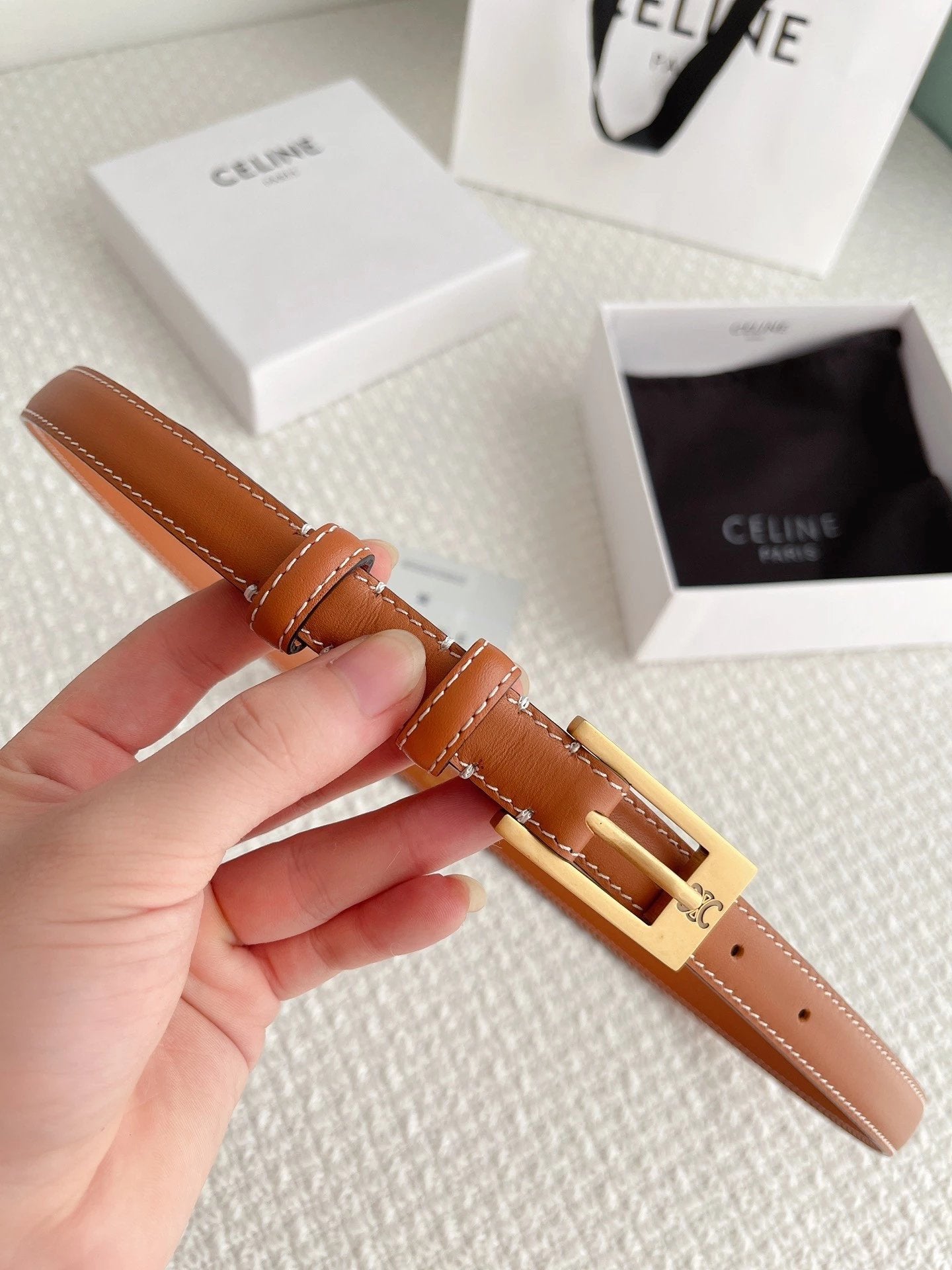 Celine Belt Top version Counter Version Free Packaging Ladies Belt Width1.8cm Genuine Goods Quality Counter Full Package Imported Smooth Cow Leather Belt Boutique Palladium Plated Pin Buckle Retro Style Pure Copper Golden Mingring Counter New Women's Belt
