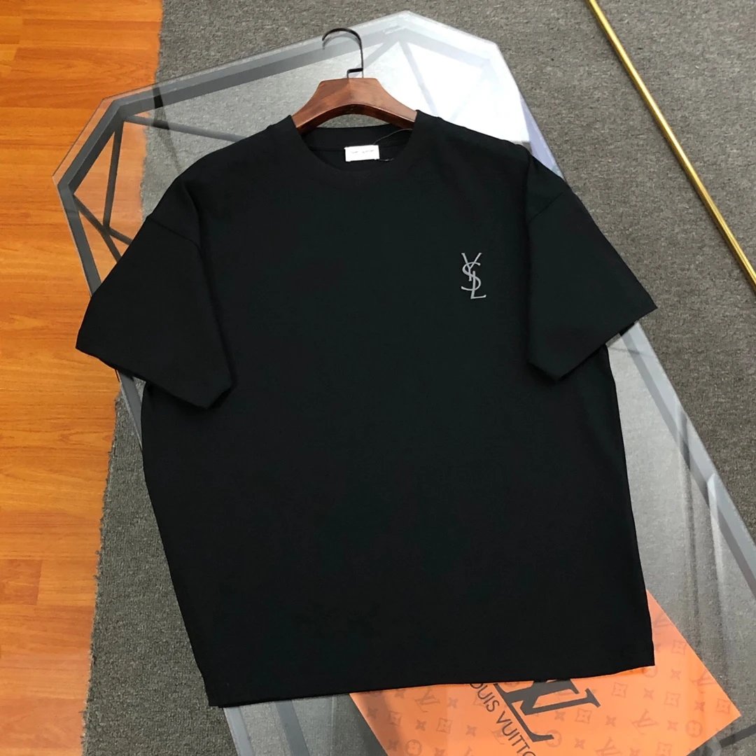 YSL T-shirt 2025New Embroidery logo Round neck short-sleeve pure cotton T T-shirt ins Unisex Basic Shirt Simple Summer New Casual T-Shirt