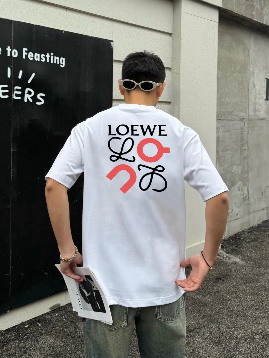 LOEWE T-shirt Color-block Letter Print logo round Neck Short Sleeve25ss New Pure Cotton Unisex Style T T-shirt OS Loose Fit Base Shirt Short Sleeve Top T-Shirt