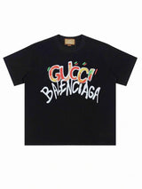 Gucci T-shirt Chest Graffiti Print logo round Neck Short Sleeve25ss New Pure Cotton Unisex Style T T-shirt OS Loose Fit Base Shirt Top Half Sleeve T-Shirt