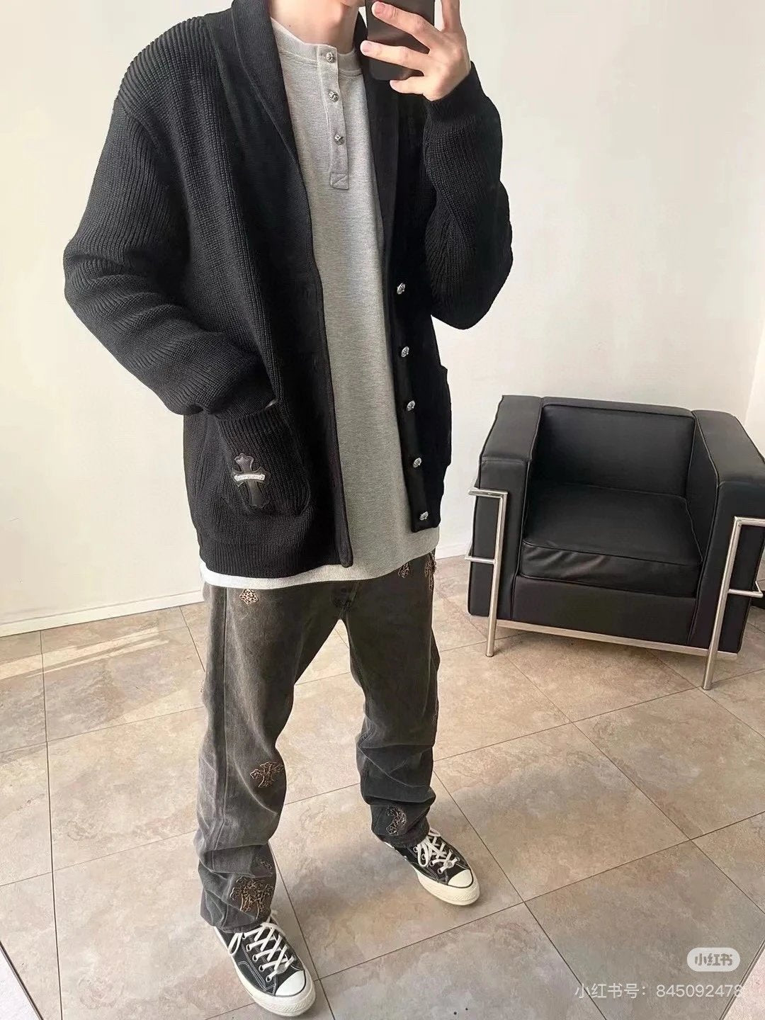 Chrome Hearts Sweater Turn-down Collar Knitted Sweater Unisex Outerwear Long Sleeve Soft Lazy Style Sweater Coat Thickened Versatile Casual Wear