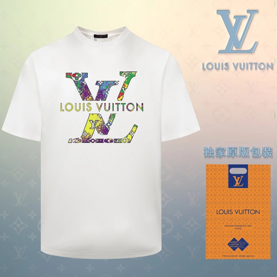 Louis Vuitton LV T-shirt Colorful Print on the Chest logo round Neck Short Sleeve25ss New Pure Cotton Unisex Style T T-shirt OS Loose Fit Base Shirt Short Sleeve T-Shirt Top