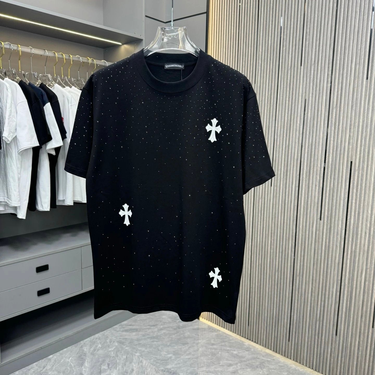 Chrome Hearts T-shirt Full body diamond and engraved film logo round Neck Short Sleeve25ss New pure cotton T Unisex T-Shirt OS Loose Fit Base Shirt Top Half Sleeve T-Shirt
