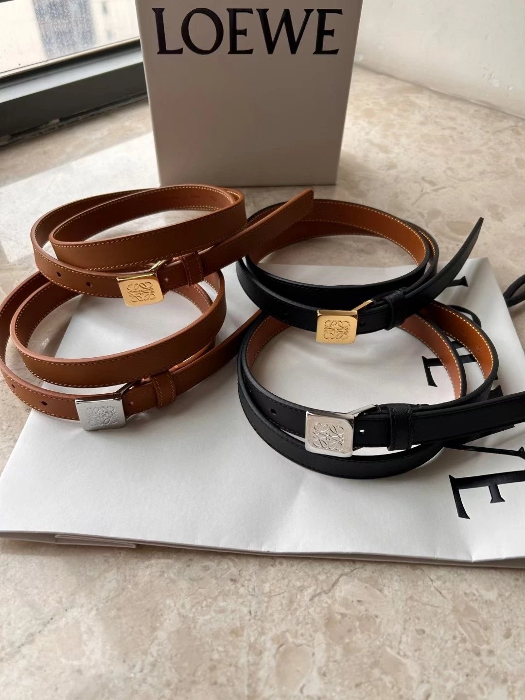 LOEWE Belt Top version Original Sample Women's Clothes Original Order Belt Width2.0cm Genuine Goods Quality Counter Full Set of Packaging Selected Imported First Layer Calfskin Leather Feel Comparable to Genuine Goods Boutique Letter Buckle Official Net S