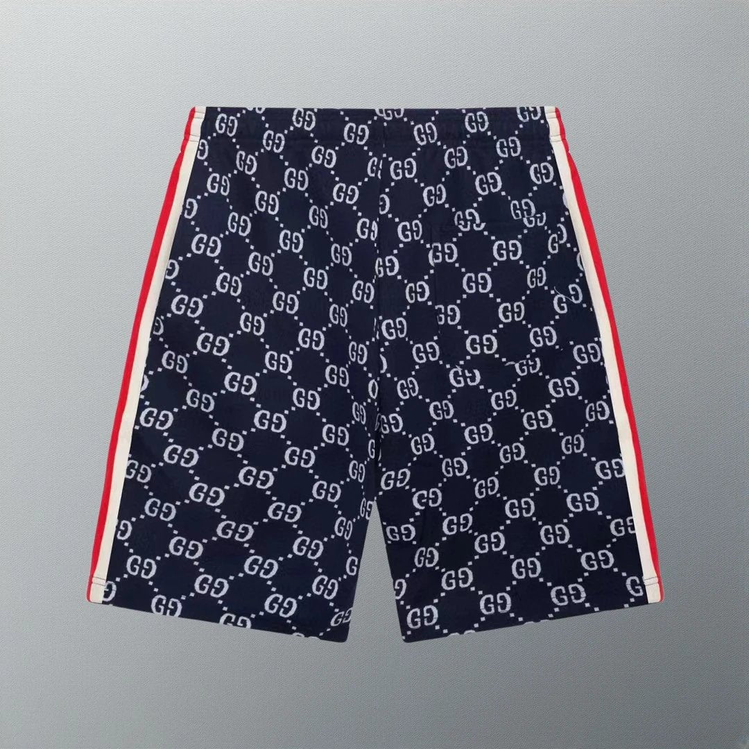 Gucci Shorts Classic Jacquard Full Print Double G Five-point Shorts25ss New Heavy Drawstring American Style Casual Summer Pants5Two-in-One Casual Sweatpants for Men and Women