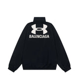 Balenciaga Jackets Collaboration Print Logo Waterproof Jacket with Hidden Hood, Casual Loose Stand Collar Cardigan Sportswear os Unisex Style24ss Autumn and Winter New Products