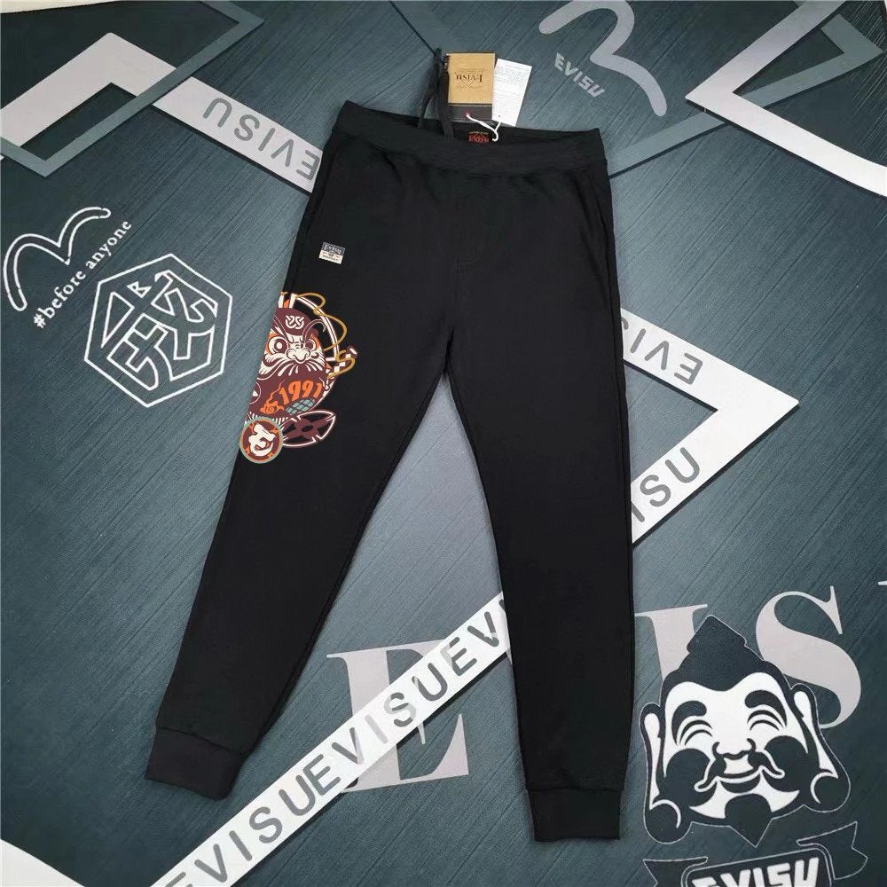 Evisu Sweatpants Top Version2024Autumn and Winter New Sweatpants Colorful Diamond Damo Men and Women Loose Casual Couple Long Pants Fashion