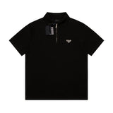 PRADA T-shirt Triangle Mark Iron Plate Logo Badge POLO Shirt Lapel Short Sleeve25ss New Unisex Summer Short Sleeve OS Loose T Business Half Sleeve Shirt Plus Size T-Shirt