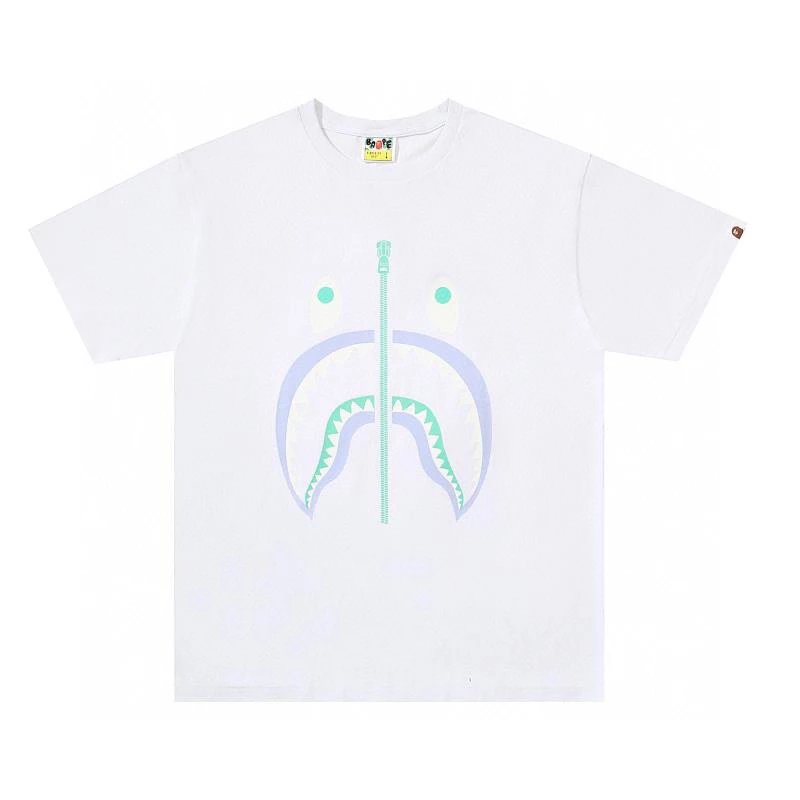 Bape T-shirt Top Version Fluorescent Shark Men's and Women's Same Style Short Sleeve T T-shirt